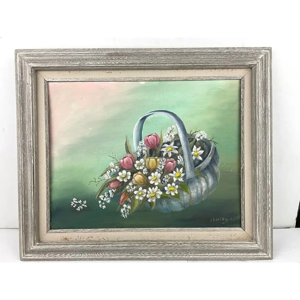 VTG Floral Arrangements‎ Oil Painting Canvas Wall Artwork Signed '01 Framed